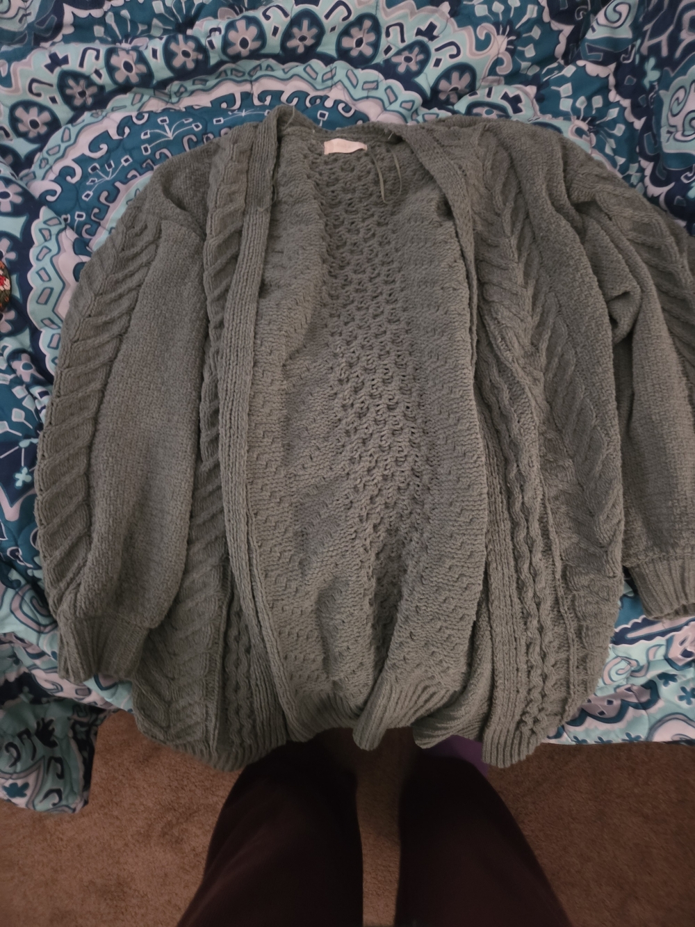 Altar'd State Olive Sage Cable Knit Open Cardigan